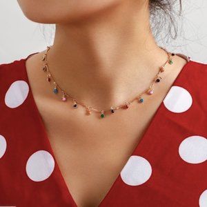 Anthropologie Multi Color Gold Choker Necklace